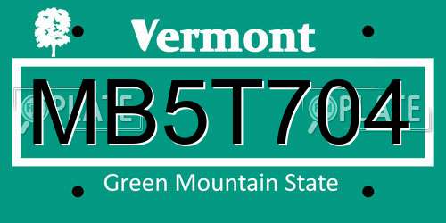 MB5T704 Vermont License Plate