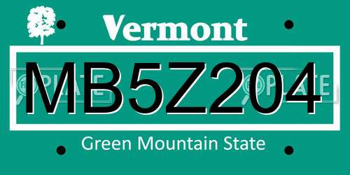 MB5Z204 Vermont License Plate