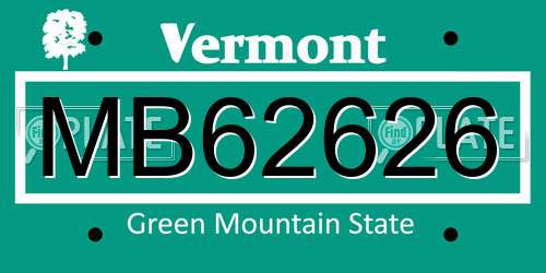 MB62626 Vermont License Plate