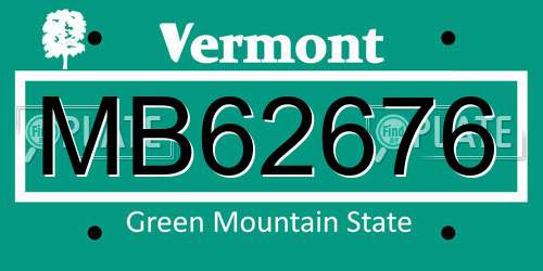 MB62676 Vermont License Plate