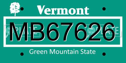 MB67626 Vermont License Plate
