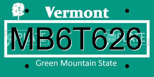 MB6T626 Vermont License Plate