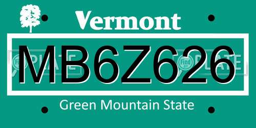 MB6Z626 Vermont License Plate