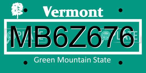 MB6Z676 Vermont License Plate