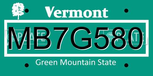 MB7G580 Vermont License Plate