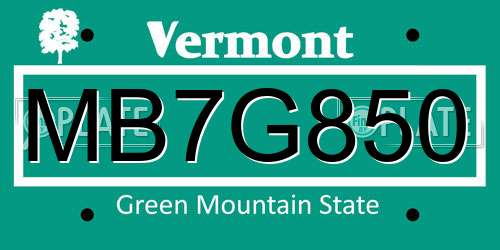 MB7G850 Vermont License Plate
