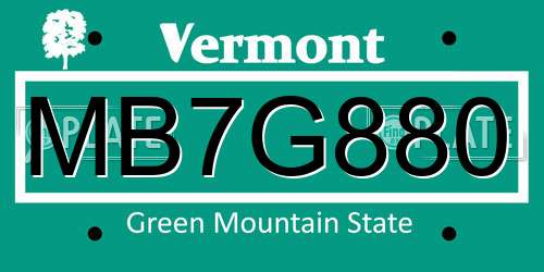 MB7G880 Vermont License Plate