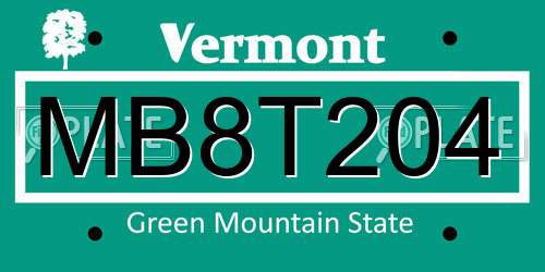 MB8T204 Vermont License Plate