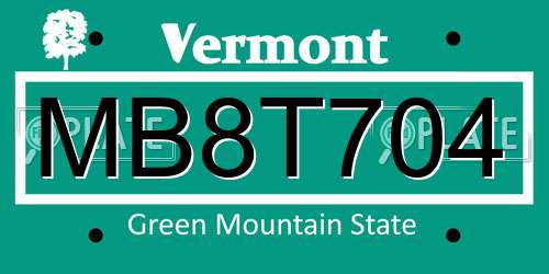 MB8T704 Vermont License Plate
