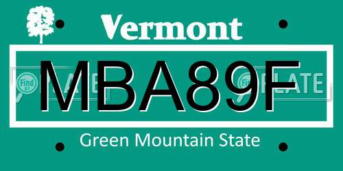 MBA89F Vermont License Plate