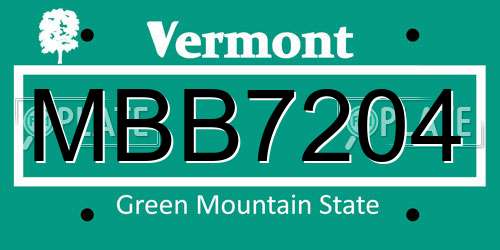 MBB7204 Vermont License Plate