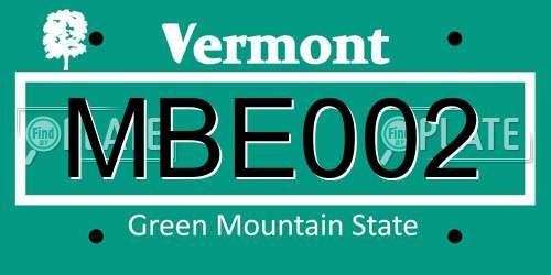 MBE002 Vermont License Plate