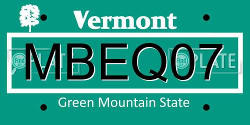 MBEQ07 Vermont License Plate