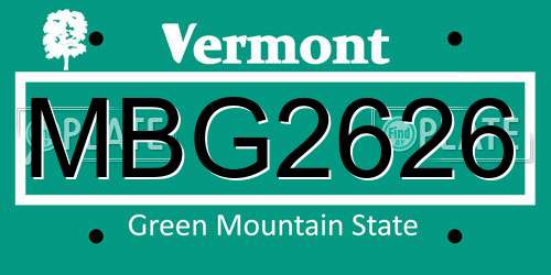 MBG2626 Vermont License Plate