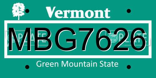 MBG7626 Vermont License Plate