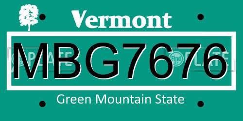 MBG7676 Vermont License Plate