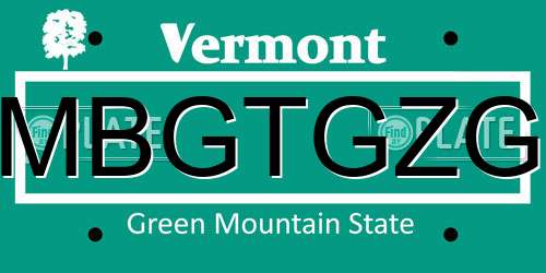 MBGTGZG Vermont License Plate