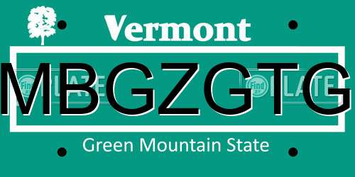 MBGZGTG Vermont License Plate