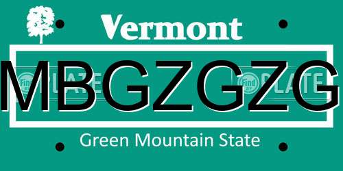 MBGZGZG Vermont License Plate