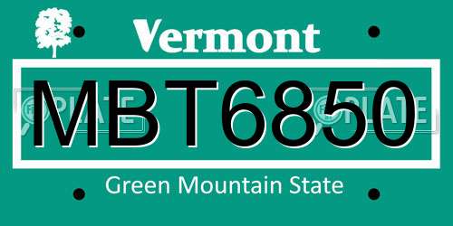MBT6850 Vermont License Plate