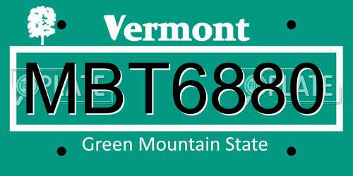 MBT6880 Vermont License Plate