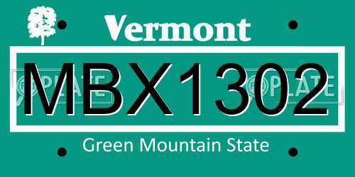 MBX1302 Vermont License Plate