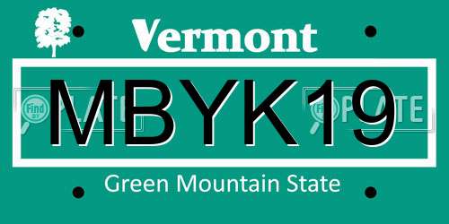 MBYK19 Vermont License Plate