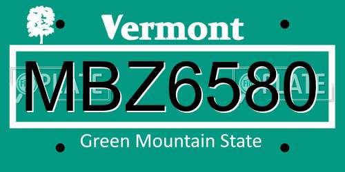 MBZ6580 Vermont License Plate
