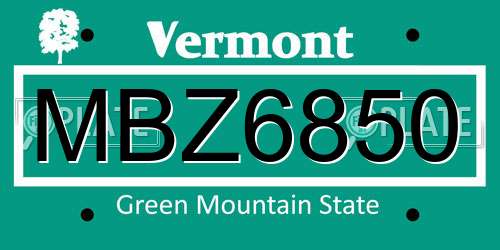 MBZ6850 Vermont License Plate