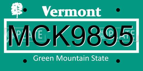 MCK9895 Vermont License Plate