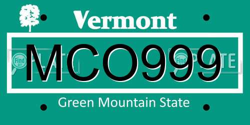 MCO999 Vermont License Plate