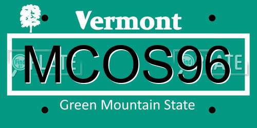 MCOS96 Vermont License Plate