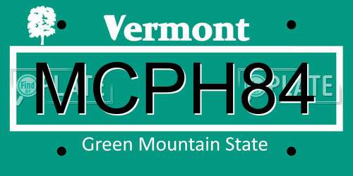 MCPH84 Vermont License Plate