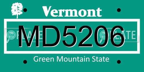 MD5206 Vermont License Plate