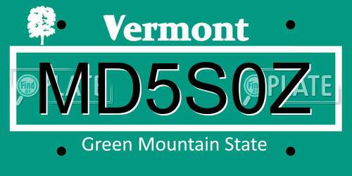 MD5S0Z Vermont License Plate