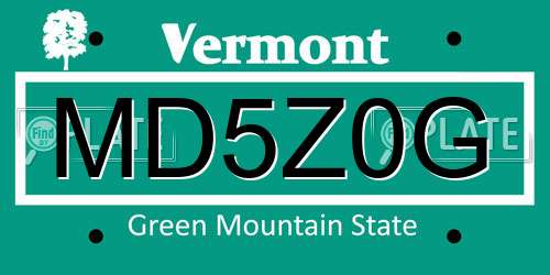 MD5Z0G Vermont License Plate