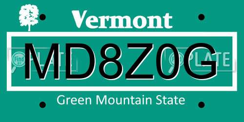 MD8Z0G Vermont License Plate