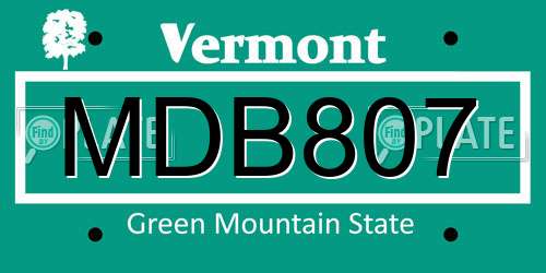 MDB807 Vermont License Plate