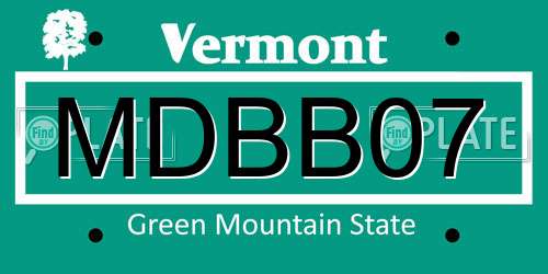 MDBB07 Vermont License Plate