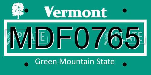 MDF0765 Vermont License Plate