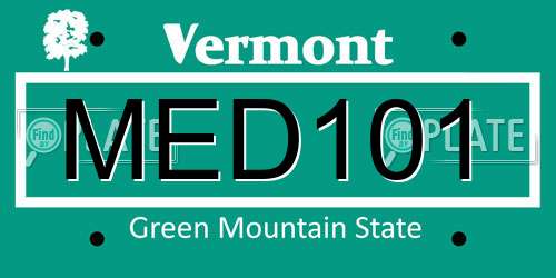 MED101 Vermont License Plate