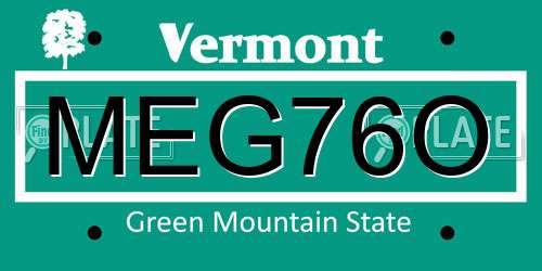 MEG76O Vermont License Plate