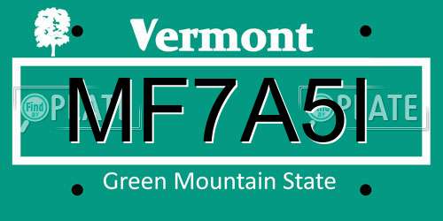 MF7A5I Vermont License Plate