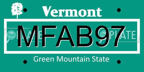 MFAB97 Vermont License Plate