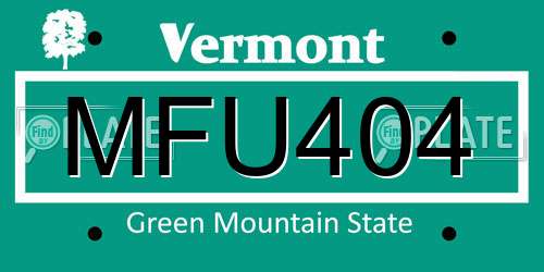 MFU404 Vermont License Plate