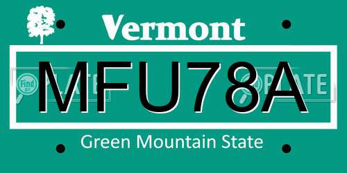 MFU78A Vermont License Plate