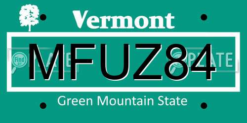 MFUZ84 Vermont License Plate