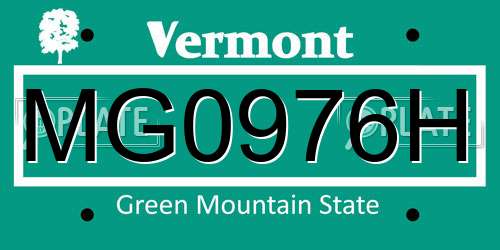 MG0976H Vermont License Plate