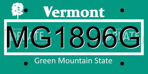 MG1896G Vermont License Plate