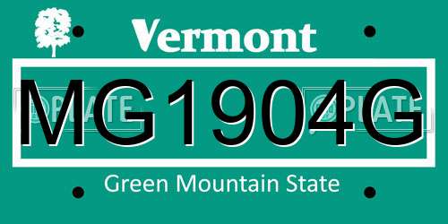 MG1904G Vermont License Plate
